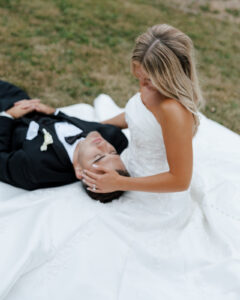 Bride and groom sharing a quiet, intimate moment together during their wedding day