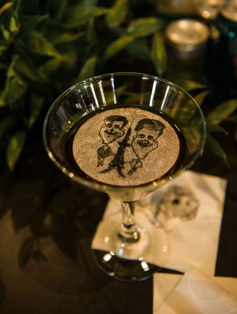 Luxury signature wedding cocktail displayed at an elegant wedding bar during a Columbus, Ohio reception.